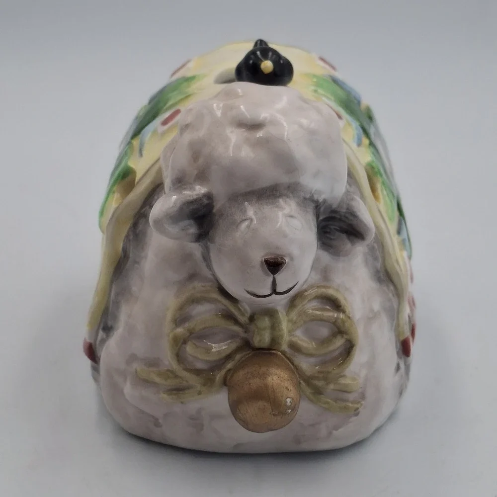 Ganz Ceramic Sheep Tea Light Candle Holder Votive Patchwork Quilt Bird Figurine